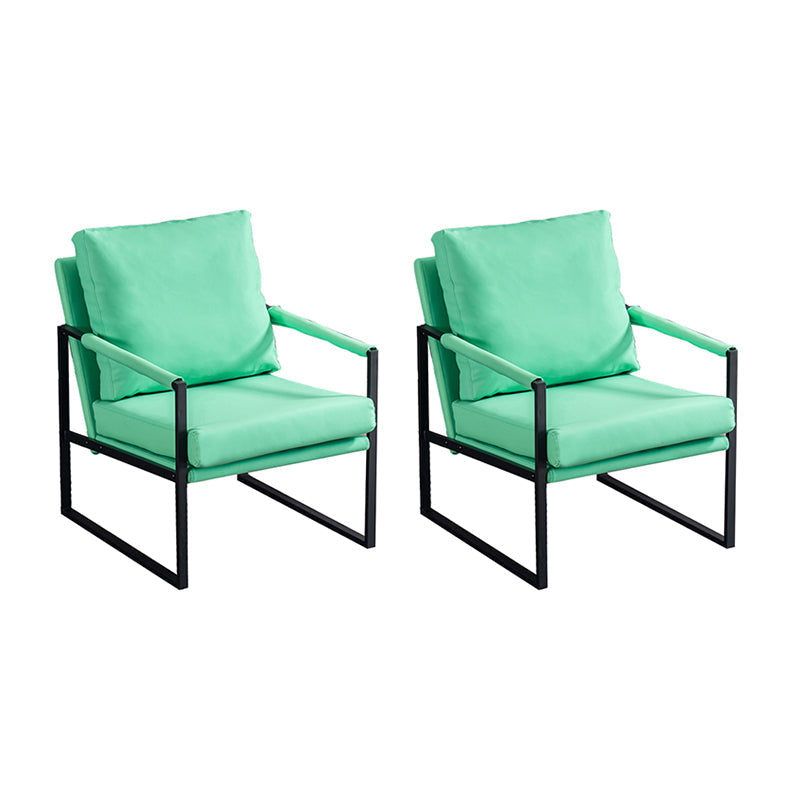Metal Square Arms Chair Faux Leather Armchair for Living Room