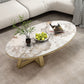 Metal Cross Legs Cocktail Table Luxurious Oval Stone Top Coffee Table Clearhalo 'Coffee & Accent Tables' 'Coffee Tables' 'coffee_tables' 'furn' 'furn_coffee_tables' 'Furniture' 'Living Room Furniture' 7135495