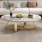 Metal Cross Legs Cocktail Table Luxurious Oval Stone Top Coffee Table Gold Pandora Gold Clearhalo 'Coffee & Accent Tables' 'Coffee Tables' 'coffee_tables' 'furn' 'furn_coffee_tables' 'Furniture' 'Living Room Furniture' 7135496