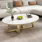 Metal Cross Legs Cocktail Table Luxurious Oval Stone Top Coffee Table Clearhalo 'Coffee & Accent Tables' 'Coffee Tables' 'coffee_tables' 'furn' 'furn_coffee_tables' 'Furniture' 'Living Room Furniture' 7135497