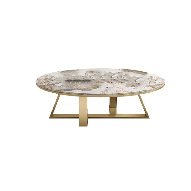 Metal Cross Legs Cocktail Table Luxurious Oval Stone Top Coffee Table Clearhalo 'Coffee & Accent Tables' 'Coffee Tables' 'coffee_tables' 'furn' 'furn_coffee_tables' 'Furniture' 'Living Room Furniture' 7135500