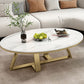 Metal Cross Legs Cocktail Table Luxurious Oval Stone Top Coffee Table Clearhalo 'Coffee & Accent Tables' 'Coffee Tables' 'coffee_tables' 'furn' 'furn_coffee_tables' 'Furniture' 'Living Room Furniture' 7135503