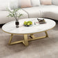 Metal Cross Legs Cocktail Table Luxurious Oval Stone Top Coffee Table Clearhalo 'Coffee & Accent Tables' 'Coffee Tables' 'coffee_tables' 'furn' 'furn_coffee_tables' 'Furniture' 'Living Room Furniture' 7135504