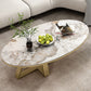 Metal Cross Legs Cocktail Table Luxurious Oval Stone Top Coffee Table Clearhalo 'Coffee & Accent Tables' 'Coffee Tables' 'coffee_tables' 'furn' 'furn_coffee_tables' 'Furniture' 'Living Room Furniture' 7135505