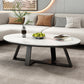 Metal Cross Legs Cocktail Table Luxurious Oval Stone Top Coffee Table Clearhalo 'Coffee & Accent Tables' 'Coffee Tables' 'coffee_tables' 'furn' 'furn_coffee_tables' 'Furniture' 'Living Room Furniture' 7135506