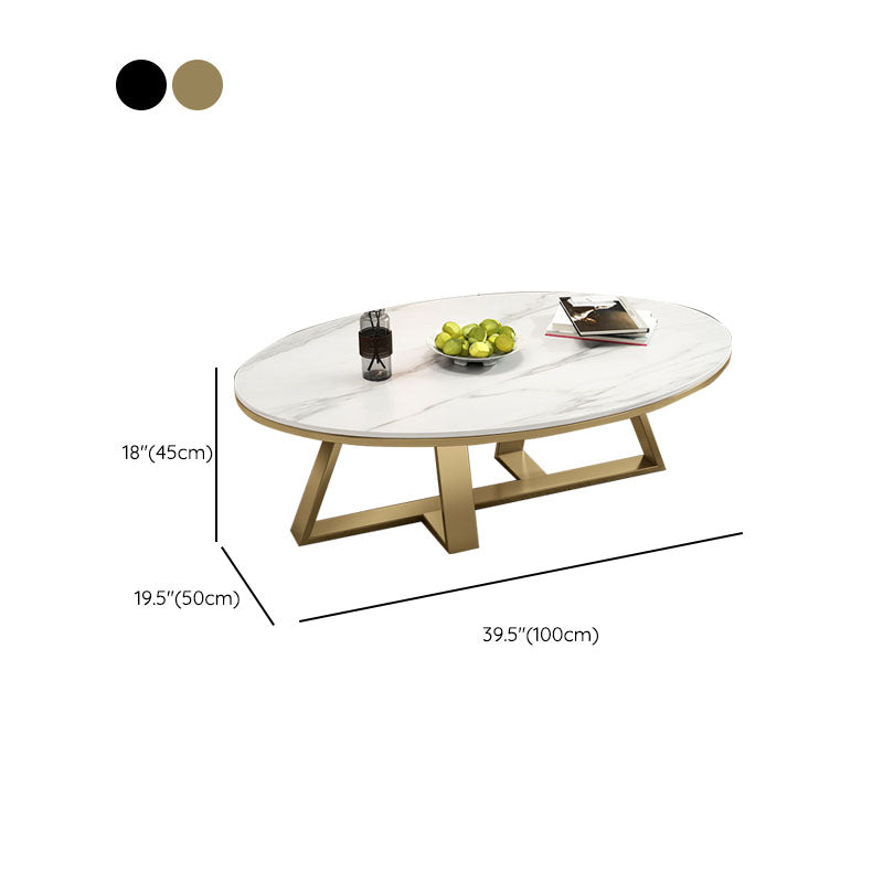 Metal Cross Legs Cocktail Table Luxurious Oval Stone Top Coffee Table Clearhalo 'Coffee & Accent Tables' 'Coffee Tables' 'coffee_tables' 'furn' 'furn_coffee_tables' 'Furniture' 'Living Room Furniture' 7135508