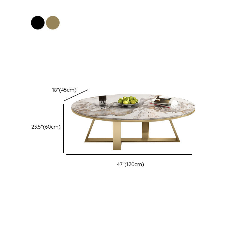 Metal Cross Legs Cocktail Table Luxurious Oval Stone Top Coffee Table Clearhalo 'Coffee & Accent Tables' 'Coffee Tables' 'coffee_tables' 'furn' 'furn_coffee_tables' 'Furniture' 'Living Room Furniture' 7135511