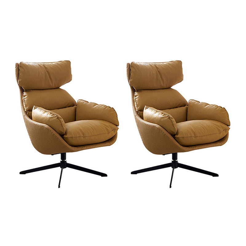 Contemporary Solid Color Arm Chair 4-Star Base Flared Arms Chair Brown Yellow 2 Piece Set Clearhalo 'Accent Chairs' 'accent_chairs' 'Chairs & Seating' 'furn' 'furn_accent_chairs' 'Furniture' 'Living Room Furniture' 7135776