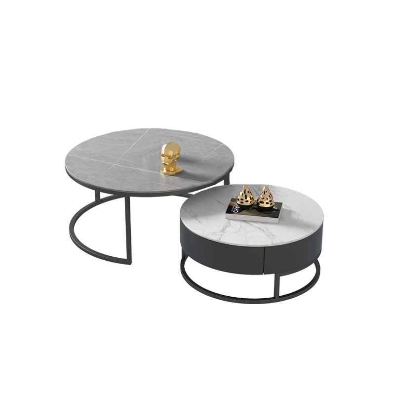 Frame 2 Nesting Coffee Table Set Modern Slate Cocktail Table with Drawer Grey Clearhalo 'Coffee & Accent Tables' 'Coffee Tables' 'coffee_tables' 'furn' 'furn_coffee_tables' 'Furniture' 'Living Room Furniture' 7135881