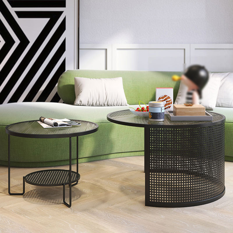 Round GlassCoffee Table Tropical No Distressing Coffee Table Set with Shelf Clearhalo 'Coffee & Accent Tables' 'Coffee Tables' 'coffee_tables' 'furn' 'furn_coffee_tables' 'Furniture' 'Living Room Furniture' 7135902