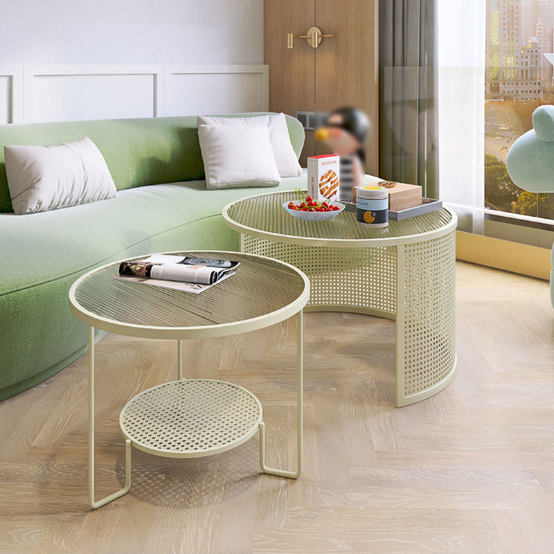 Round GlassCoffee Table Tropical No Distressing Coffee Table Set with Shelf Clearhalo 'Coffee & Accent Tables' 'Coffee Tables' 'coffee_tables' 'furn' 'furn_coffee_tables' 'Furniture' 'Living Room Furniture' 7135905