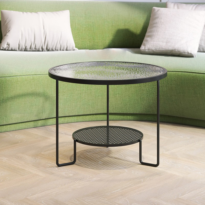 Round GlassCoffee Table Tropical No Distressing Coffee Table Set with Shelf 24"L x 24"W x 18"H Gloss Black Clearhalo 'Coffee & Accent Tables' 'Coffee Tables' 'coffee_tables' 'furn' 'furn_coffee_tables' 'Furniture' 'Living Room Furniture' 7135906