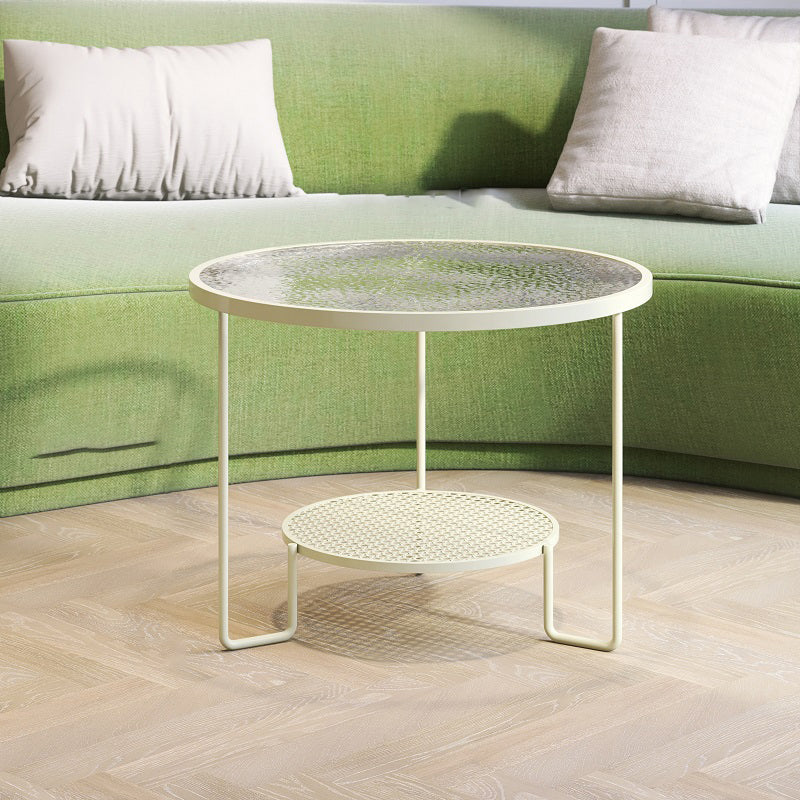 Round GlassCoffee Table Tropical No Distressing Coffee Table Set with Shelf 24"L x 24"W x 18"H Gloss White Clearhalo 'Coffee & Accent Tables' 'Coffee Tables' 'coffee_tables' 'furn' 'furn_coffee_tables' 'Furniture' 'Living Room Furniture' 7135912