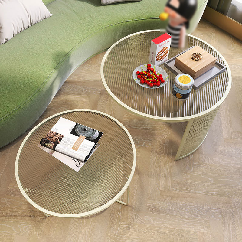Round GlassCoffee Table Tropical No Distressing Coffee Table Set with Shelf Clearhalo 'Coffee & Accent Tables' 'Coffee Tables' 'coffee_tables' 'furn' 'furn_coffee_tables' 'Furniture' 'Living Room Furniture' 7135916