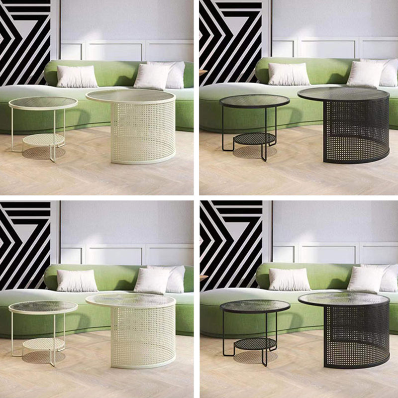 Round GlassCoffee Table Tropical No Distressing Coffee Table Set with Shelf Clearhalo 'Coffee & Accent Tables' 'Coffee Tables' 'coffee_tables' 'furn' 'furn_coffee_tables' 'Furniture' 'Living Room Furniture' 7135917