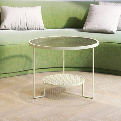 Round GlassCoffee Table Tropical No Distressing Coffee Table Set with Shelf Off-White Clearhalo 'Coffee & Accent Tables' 'Coffee Tables' 'coffee_tables' 'furn' 'furn_coffee_tables' 'Furniture' 'Living Room Furniture' 7135920