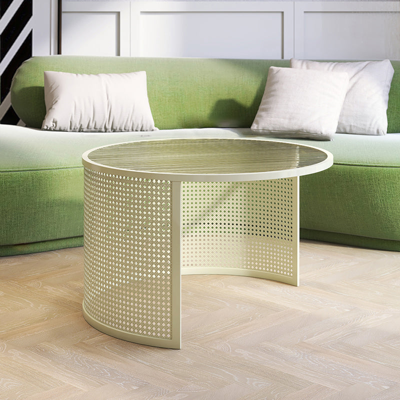 Round GlassCoffee Table Tropical No Distressing Coffee Table Set with Shelf Off-White Clearhalo 'Coffee & Accent Tables' 'Coffee Tables' 'coffee_tables' 'furn' 'furn_coffee_tables' 'Furniture' 'Living Room Furniture' 7135921