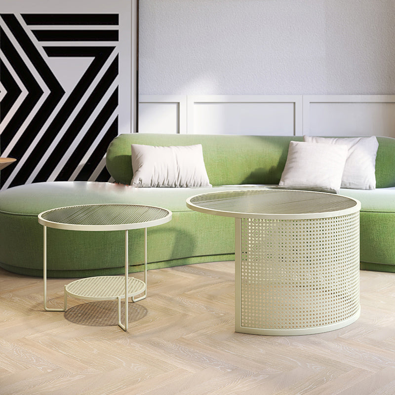 Round GlassCoffee Table Tropical No Distressing Coffee Table Set with Shelf Off-White Clearhalo 'Coffee & Accent Tables' 'Coffee Tables' 'coffee_tables' 'furn' 'furn_coffee_tables' 'Furniture' 'Living Room Furniture' 7135922
