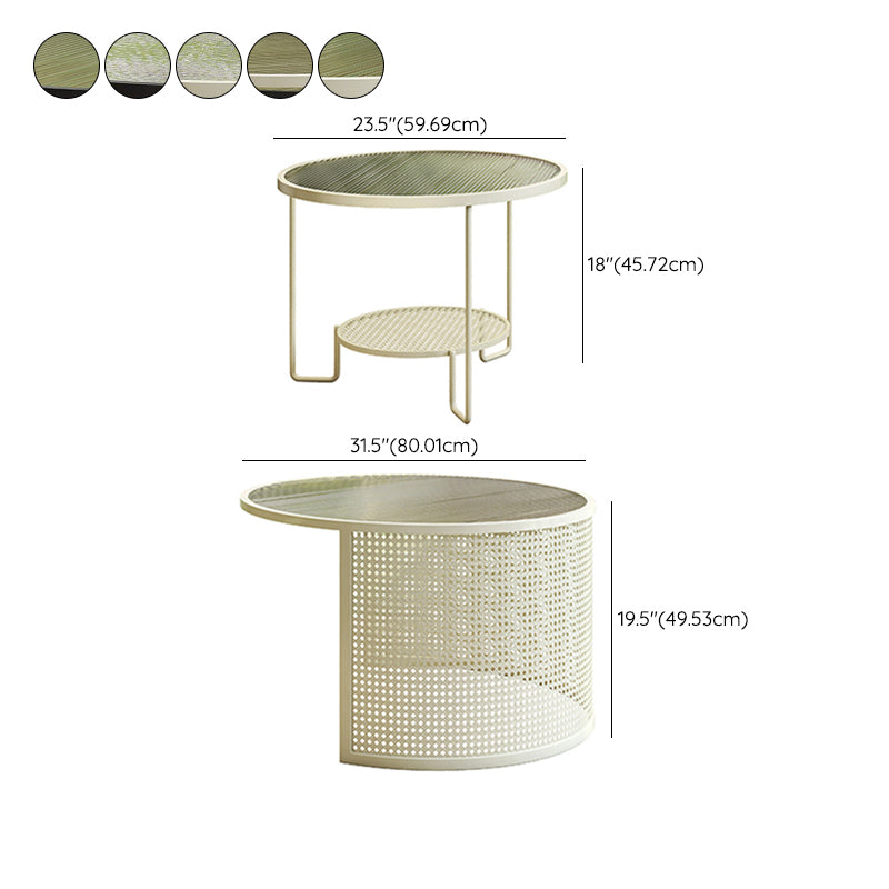 Round GlassCoffee Table Tropical No Distressing Coffee Table Set with Shelf Clearhalo 'Coffee & Accent Tables' 'Coffee Tables' 'coffee_tables' 'furn' 'furn_coffee_tables' 'Furniture' 'Living Room Furniture' 7135925