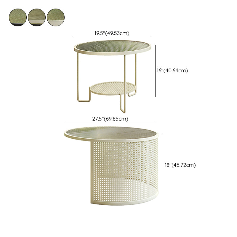 Round GlassCoffee Table Tropical No Distressing Coffee Table Set with Shelf Clearhalo 'Coffee & Accent Tables' 'Coffee Tables' 'coffee_tables' 'furn' 'furn_coffee_tables' 'Furniture' 'Living Room Furniture' 7135928