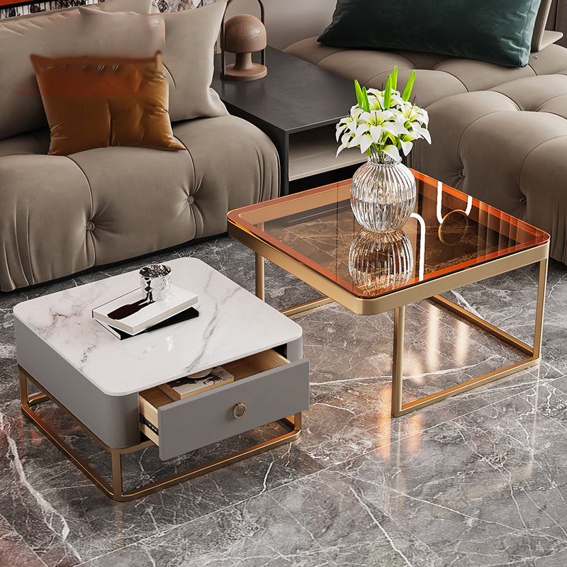 Frame Slate Coffee Table Glam Nesting Coffee Table Set with Drawer Clearhalo 'Coffee & Accent Tables' 'Coffee Tables' 'coffee_tables' 'furn' 'furn_coffee_tables' 'Furniture' 'Living Room Furniture' 7135982