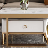 Frame Slate Coffee Table Glam Nesting Coffee Table Set with Drawer