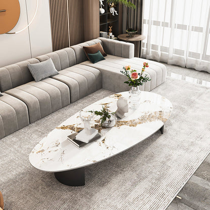 2 Legs Single Coffee Table Slate Oval Coffee Table with Storage