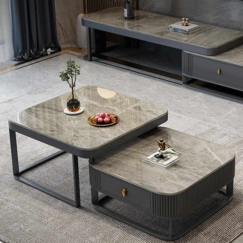 Slate Coffee Table Glam Frame Nesting Coffee Table Set with Drawer Clearhalo 'Coffee & Accent Tables' 'Coffee Tables' 'coffee_tables' 'furn' 'furn_coffee_tables' 'Furniture' 'Living Room Furniture' 7136041