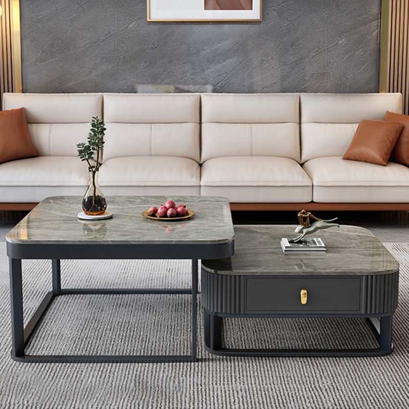 Slate Coffee Table Glam Frame Nesting Coffee Table Set with Drawer Clearhalo 'Coffee & Accent Tables' 'Coffee Tables' 'coffee_tables' 'furn' 'furn_coffee_tables' 'Furniture' 'Living Room Furniture' 7136044