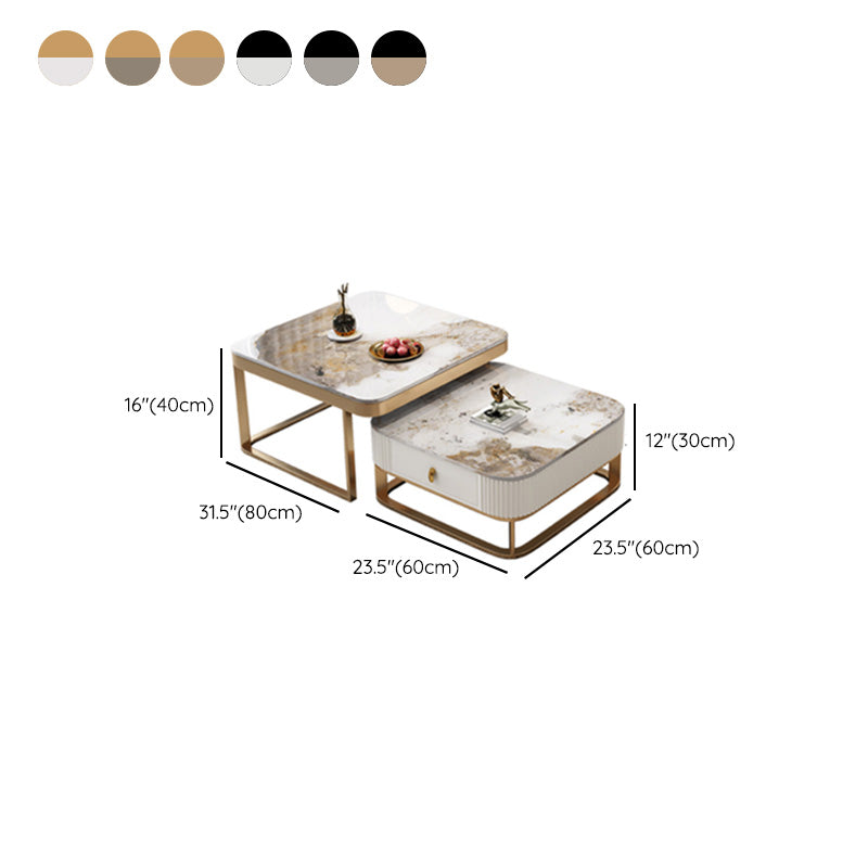 Slate Coffee Table Glam Frame Nesting Coffee Table Set with Drawer Clearhalo 'Coffee & Accent Tables' 'Coffee Tables' 'coffee_tables' 'furn' 'furn_coffee_tables' 'Furniture' 'Living Room Furniture' 7136053
