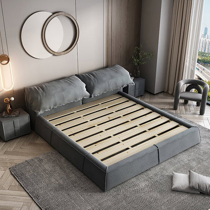 Contemporary Rectangular Upholstered Headboard Solid Color Standard Bed