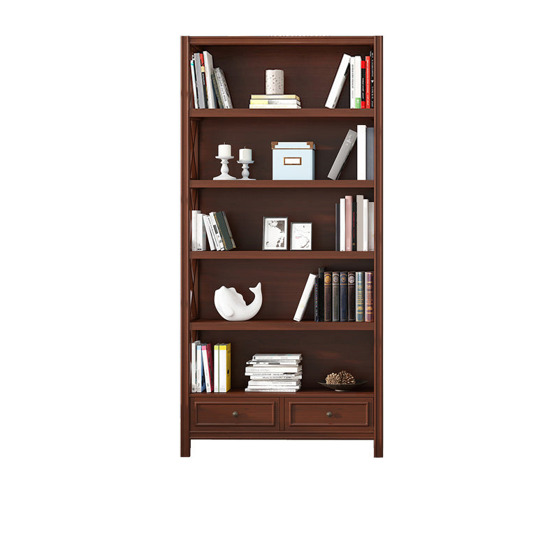 Wooden Standard Bookshelf Contemporary Closed Back Bookcase with Drawers