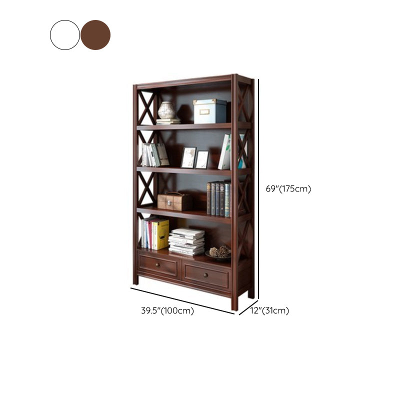 Wooden Standard Bookshelf Contemporary Closed Back Bookcase with Drawers