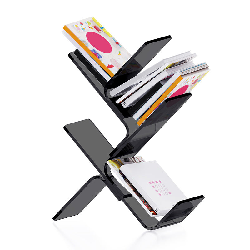 Modern Open Back Standard Bookshelf Acrylic Bookcase with Shelves for Study Room 24.4"L x 7.9"W x 29.5"H Black Clearhalo 'Bookcases' 'furn' 'furn_bookcases' 'Furniture' 'Office Furniture' 7139026