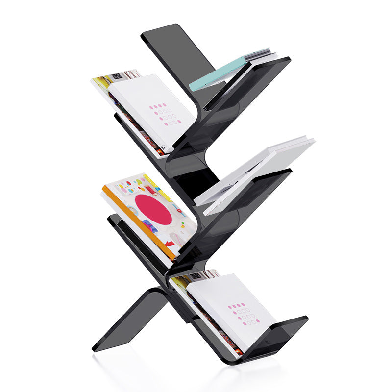 Modern Open Back Standard Bookshelf Acrylic Bookcase with Shelves for Study Room 24"L x 8"W x 36"H Black Clearhalo 'Bookcases' 'furn' 'furn_bookcases' 'Furniture' 'Office Furniture' 7139029