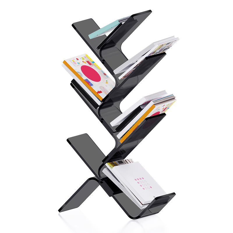 Modern Open Back Standard Bookshelf Acrylic Bookcase with Shelves for Study Room 24"L x 11"W x 50"H Black Clearhalo 'Bookcases' 'furn' 'furn_bookcases' 'Furniture' 'Office Furniture' 7139031