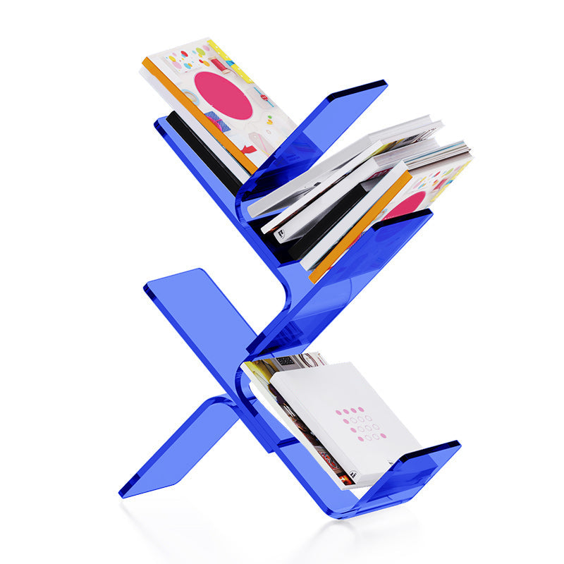 Modern Open Back Standard Bookshelf Acrylic Bookcase with Shelves for Study Room 24.4"L x 7.9"W x 29.5"H Blue Clearhalo 'Bookcases' 'furn' 'furn_bookcases' 'Furniture' 'Office Furniture' 7139034