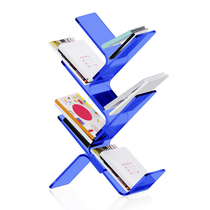 Modern Open Back Standard Bookshelf Acrylic Bookcase with Shelves for Study Room 24"L x 8"W x 36"H Blue Clearhalo 'Bookcases' 'furn' 'furn_bookcases' 'Furniture' 'Office Furniture' 7139038