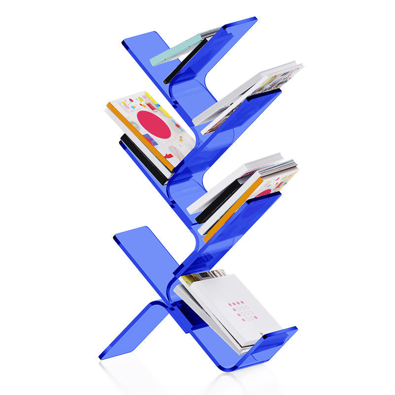 Modern Open Back Standard Bookshelf Acrylic Bookcase with Shelves for Study Room 24"L x 11"W x 50"H Blue Clearhalo 'Bookcases' 'furn' 'furn_bookcases' 'Furniture' 'Office Furniture' 7139040