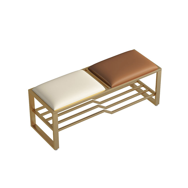 Modern Style Entryway Bench Cushioned Rectangle Metal Seating Bench Brown Gold Clearhalo 'Benches' 'Chairs & Seating' 'furn' 'furn_benches' 'Furniture' 'Living Room Furniture' 7139052