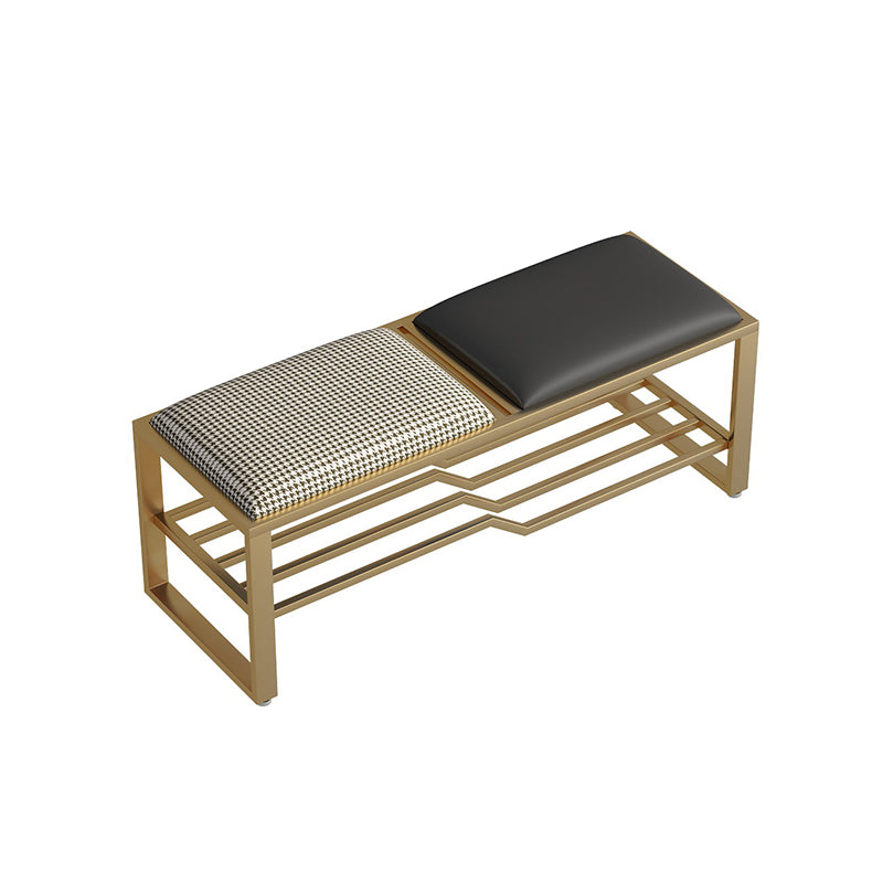 Modern Style Entryway Bench Cushioned Rectangle Metal Seating Bench Black Houndstooth Gold Clearhalo 'Benches' 'Chairs & Seating' 'furn' 'furn_benches' 'Furniture' 'Living Room Furniture' 7139055
