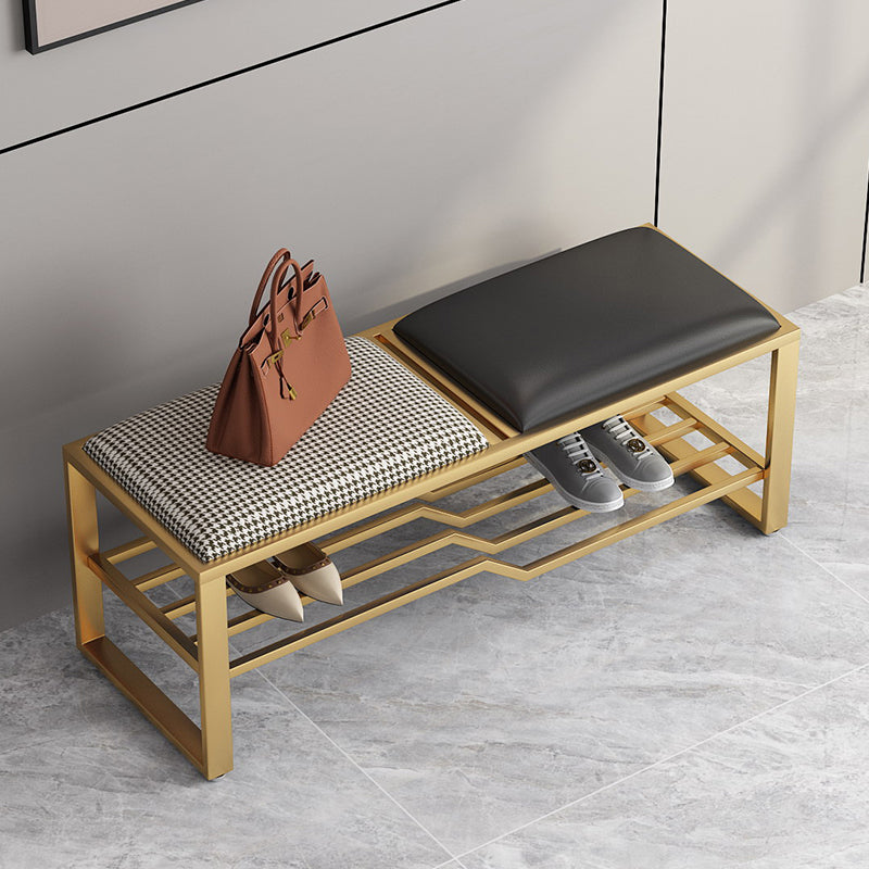 Modern Style Entryway Bench Cushioned Rectangle Metal Seating Bench 47"L x 14"W x 18"H Black Houndstooth Gold Clearhalo 'Benches' 'Chairs & Seating' 'furn' 'furn_benches' 'Furniture' 'Living Room Furniture' 7139056
