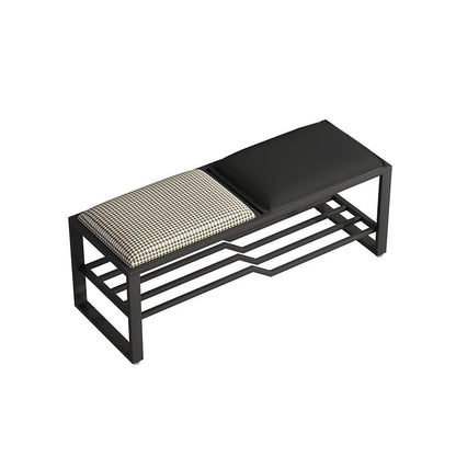 Modern Style Entryway Bench Cushioned Rectangle Metal Seating Bench Black Houndstooth Black Clearhalo 'Benches' 'Chairs & Seating' 'furn' 'furn_benches' 'Furniture' 'Living Room Furniture' 7139057