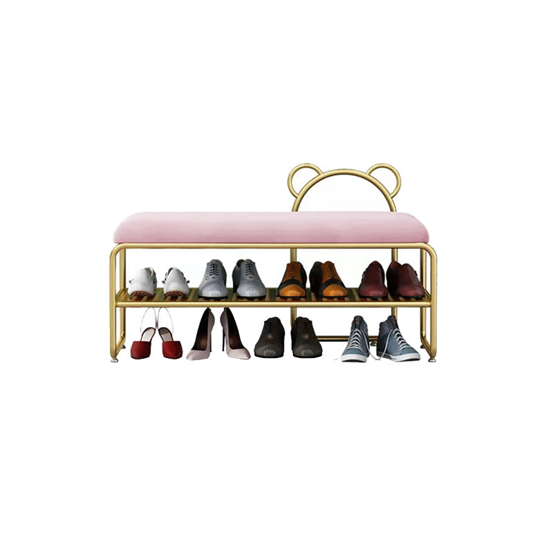 Modern Metal Entryway Bench Cushioned Rectangle Shoe Storage Seating Bench Pink Gold Clearhalo 'Benches' 'Chairs & Seating' 'furn' 'furn_benches' 'Furniture' 'Living Room Furniture' 7139089