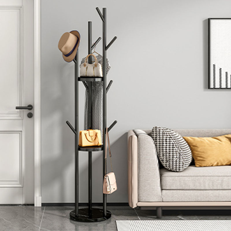 Metal Entry Hall Tree Marble Base Coat Rock with 2 Shelves , 66.92" H Black Clearhalo 'Entry & Mudroom Furniture' 'furn' 'furn_hall_tree_coat_racks' 'Furniture' 'Hall Trees & Coat Racks' 'hall_tree_coat_racks' 7139159