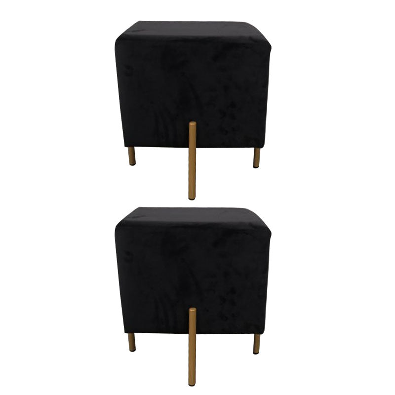 Glam Pouf Ottoman Velvet Upholstered Solid Color Square Ottoman with Metal Legs Black 2 Piece Set Clearhalo 'furn' 'furn_ottomans_poufs' 'Furniture' 'Living Room Furniture' 'Ottomans & Poufs' 'ottomans_poufs' 7139195