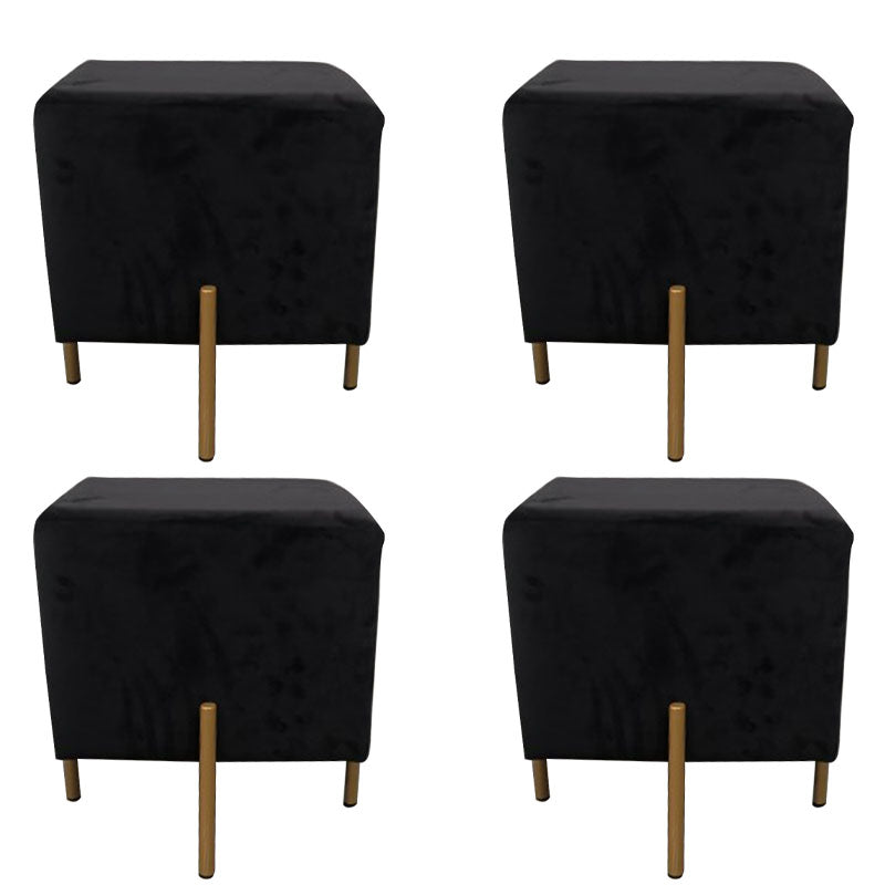 Glam Pouf Ottoman Velvet Upholstered Solid Color Square Ottoman with Metal Legs Black 4 Piece Set Clearhalo 'furn' 'furn_ottomans_poufs' 'Furniture' 'Living Room Furniture' 'Ottomans & Poufs' 'ottomans_poufs' 7139196