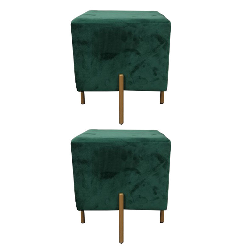 Glam Pouf Ottoman Velvet Upholstered Solid Color Square Ottoman with Metal Legs Green 2 Piece Set Clearhalo 'furn' 'furn_ottomans_poufs' 'Furniture' 'Living Room Furniture' 'Ottomans & Poufs' 'ottomans_poufs' 7139207