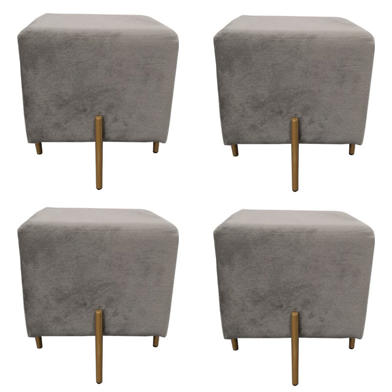 Glam Pouf Ottoman Velvet Upholstered Solid Color Square Ottoman with Metal Legs Gray 4 Piece Set Clearhalo 'furn' 'furn_ottomans_poufs' 'Furniture' 'Living Room Furniture' 'Ottomans & Poufs' 'ottomans_poufs' 7139213