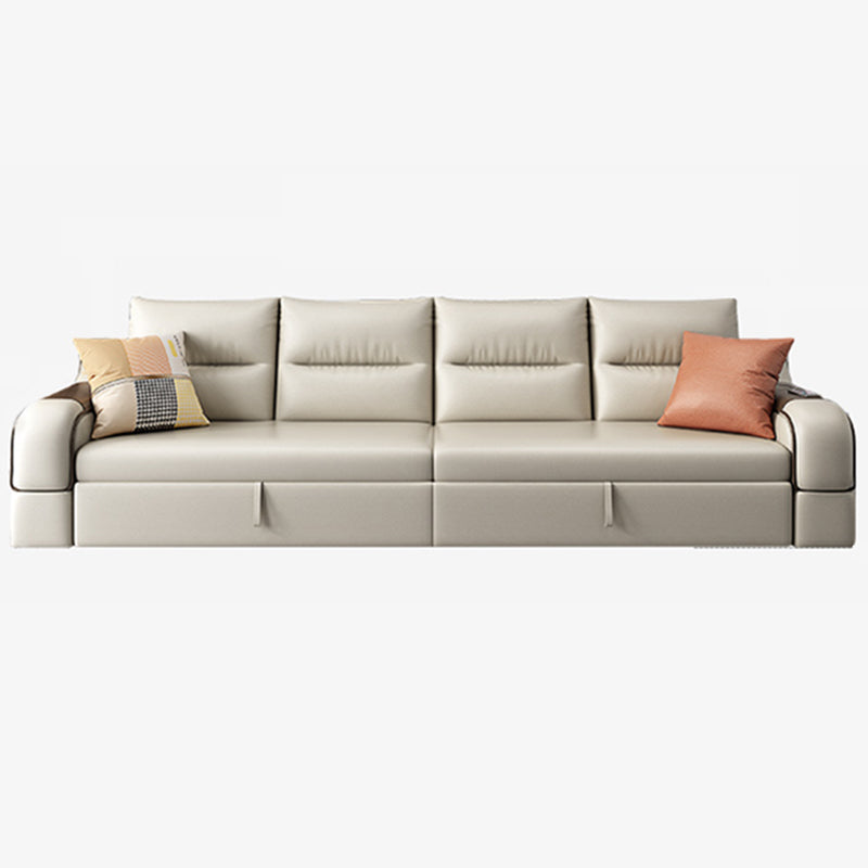 Contemporary Foldable Futon Sleeper White Futon Sleeper Sofa with Storage 126"L x 33.5"W x 33.5"H Clearhalo 'furn' 'furn_futons' 'Furniture' 'Futons & Daybeds' 'Futons' 'Living Room Furniture' 7139475